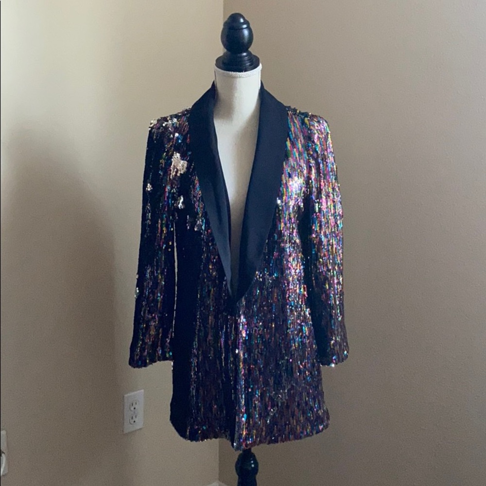 Rainbow sequin party blazer